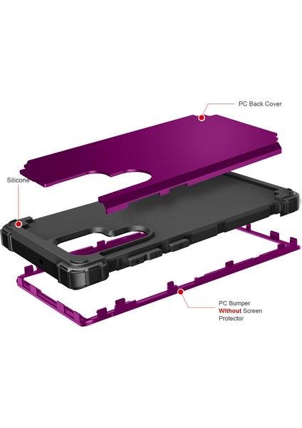 Samsung Galaxy S22 Ultra 5g Için 3'ü 1 Arada Şok Geçirmez Telefon Kılıfı Güçlendirilmiş Köşe Silikon+Pc Hibrid Kapak-Moral (Yurt Dışından)