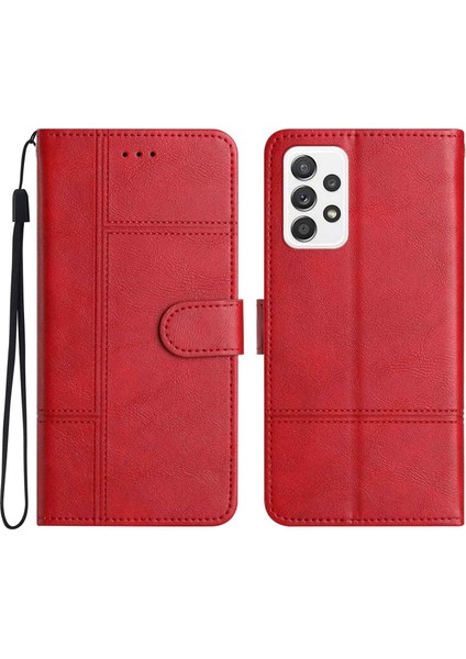 Samsung Galaxy A33 5g Için Flip Cüzdan Kılıfı, Iş Stili Bump Düzeltili Cowhide Doku Pu Deri Telefon Stand Kapağı Strap-Red ile (Yurt Dışından)