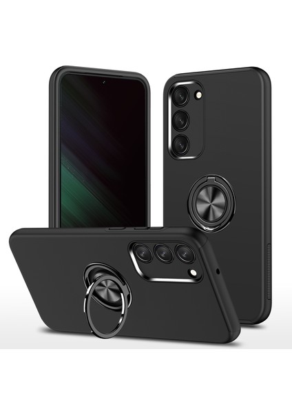 Samsung Galaxy S23 Rotasyon Yüzüğü Kickstand Şok Geçirmez Kılıf Sabit Pc+Yumuşak Tpu Çift Katman Koruması Telefon Kapak Black (Yurt Dışından)