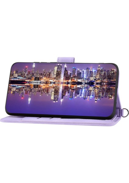 Samsung Galaxy S23 Için+ Baskılı Çiçekler Stand Pu Deri Cüzdan Kapağı Cilt Touch Çok Kart Yuvaları Bilek Kayışı ve Omuz Kayışı Işığı Mor ile Telefon Kılıfı (Yurt Dışından)