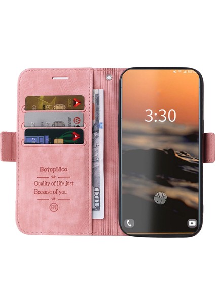 Samsung Galaxy S23 Için Ultra Anti-Çizelge Pu Deri Deri Telefon Kılıf Cüzdan Stand Baskılı Dikiş Hattı Iç Tpu Telefon Kapak Pembe (Yurt Dışından)