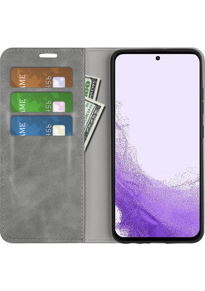 Seashell Digital Samsung Galaxy S23 Için Cilt Düzenli Duygu Pu Deri Stand Cüzdan Kılıfı Manyetik Otomatik Kapanış Şok Geçirmez Telefon Kapak-Grey (Yurt Dışından)