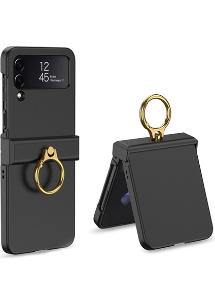 Samsung Galaxy Z Flip4 Için Gkk 5g Menteşe Koruma Telefon Kılıfı Sert Pc Metal Yüzük Tutucu Kickstand Slip Shockproof Cover-Black (Yurt Dışından)