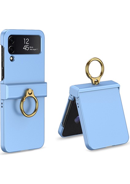 Samsung Galaxy Z Flip4 Için Gkk 5g Menteşe Koruma Telefon Kılıfı Sert Pc Metal Ring Tutucu Kickstand Slip Shockproof Cover-Blue (Yurt Dışından)