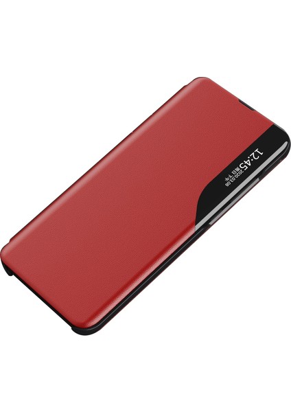 Samsung Galaxy S23 Ultra Koruyucu Kılıf Anti-Fall View Pencere Folio Flip Cover Stand-Red ile Pu Deri Telefon Kılıfı (Yurt Dışından)