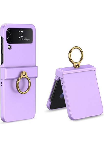 Samsung Galaxy Z Flip4 Için Gkk 5g Menteşe Koruma Telefon Kılıfı Sert Pc Metal Yüzük Tutucu Kickstand Slip Shockproof Cover-Purple (Yurt Dışından)