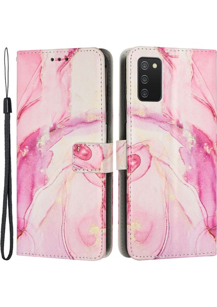 Seashell Digital Samsung Galaxy A03S (166.5 x 75.98 x 9.14MM) Tpu+Pu Deri Çift Katman Koruma Mermer Mermer Desen Desen Stand Stand Cüzdan Stili Telefon Kabuk Rose Altın (Yurt Dışından)