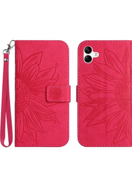 Samsung Galaxy A04 4g (164.4 x 76.3 x 9.1 Mm) HT04 Düşme Koruması Cilt Dokunlu Pu Deri Telefon Kılıfı Baskılı Ayçiçeği Stand Cüzdan Kapağı El Strap-Rose (Yurt Dışından)