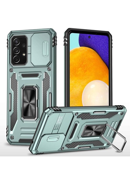 Samsung Galaxy A52 4G/5G/A52S 5g Çizgiye Karşı Çizme Anti-Slatch Telefon Kılıfı Kamera Kapağı Pc+Tpu Yüzük Kickstand Cep Telefonu Kabuğu Alpin Yeşil (Yurt Dışından)