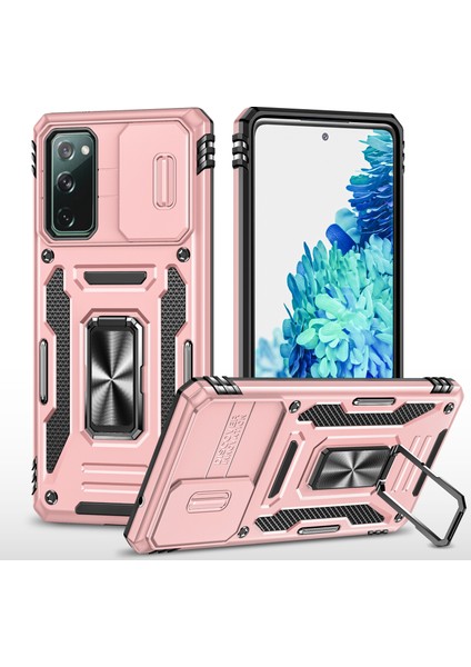 Samsung Galaxy S20 Için Zırh Serisi Fe 4G/5G/S20 Fe 2022/S20 Lite Kickstand Tasarım Şok Geçirmez Telefon Kılıfı Pc+Tpu Koruyucu Arka Kapak Slayt Kamera Kapak Golü Altın (Yurt Dışından)