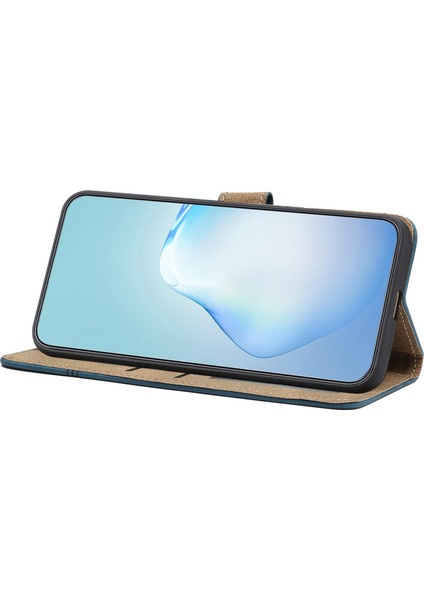 Samsung Galaxy A04S Için 4g (164.7 x 76.7 x 9.1 Mm) Cüzdan Stand Telefon Kılıfı, Cilt Touch Duygu Çizgileri Baskılı Vintage Pu Deri Manyetik Flip Cover-Blue (Yurt Dışından)