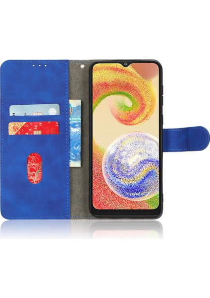 Samsung Galaxy A04 4g (164.4 x 76.3 x 9.1 Mm) Cilt Dokunuşu His Pu Deri Manyetik Telefon Çantası Tam Koruma Standı Cüzdan Şok Geçirmez Flip Kapak-Mavi (Yurt Dışından)