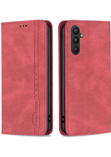 Samsung Galaxy A34 Için 5g Pu Deri Telefon Stand Kapağı Gizli Manyetik Emilim (Yurt Dışından)