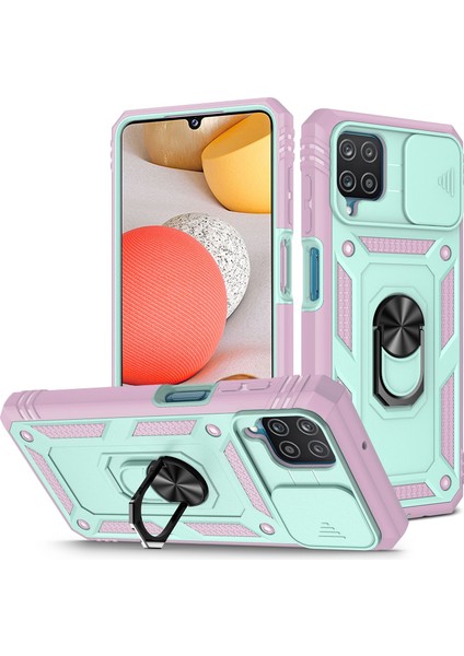 Samsung Galaxy A42 5g Telefon Kapak Halkası Kickstand Çok Koruma Koruma Cep Telefon Kılıf Kart Tutucu Sürgülü Kameralı Kapak Yeşili/pembe (Yurt Dışından)