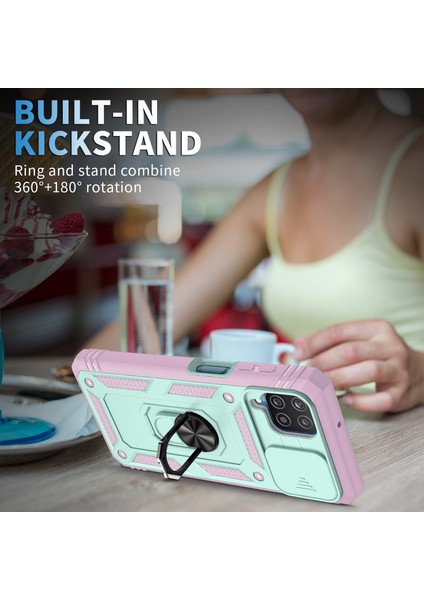 Samsung Galaxy A42 5g Telefon Kapak Halkası Kickstand Çok Koruma Koruma Cep Telefon Kılıf Kart Tutucu Sürgülü Kameralı Kapak Yeşili/pembe (Yurt Dışından) fiyatları