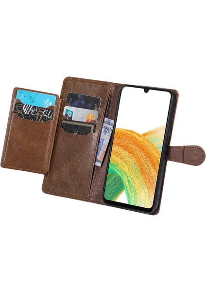 Samsung Galaxy A32 5G/M32 5g Pu Deri Manyetik Toka Telefon Kapağı Giyim Dayanıklı Fermuar Cep Telefon Kılıfı Stand-Brown (Yurt Dışından)