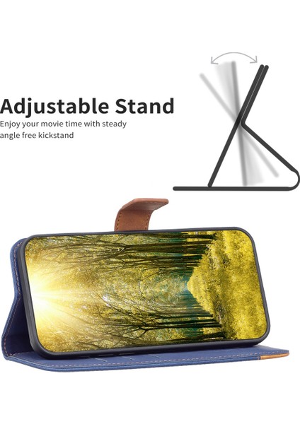 Samsung Galaxy S23 Style 11 Için 11 Anti-Fall Renk Ekleme Telefon Kılıfı Cilt Dostu Pu Deri Stand Cüzdan Kapak Mavisi (Yurt Dışından)