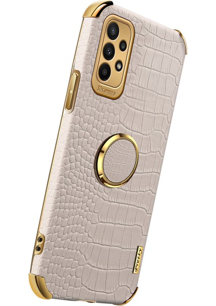 Samsung Galaxy A23 5g (Global Versiyon)/4g Timsah Doku Elektrapılaşma Telefon Kılıfı Kickstand Pu Deri Kaplamalı Tpu Kapak-Beyaz (Yurt Dışından)