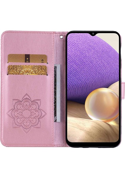 Samsung Galaxy A14 Için 5g Destekleme Stand Cüzdan Deri Telefon Vaka Kapağı Baskalı Baykuş Çiçek Desen Kabuğu Strap-Rose Altın (Yurt Dışından)