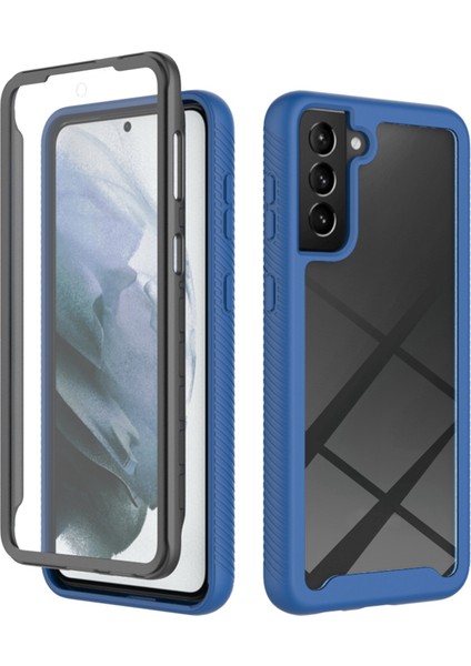 Samsung Galaxy S21 4g/5g Tam Koruma Telefon Kılıfı Sabit Pc+Yumuşak Tpu Hibrit Kapak Pet Ekran Koruyucu-Dark Mavi (Yurt Dışından)