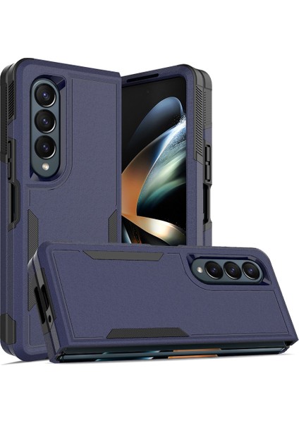 Samsung Galaxy Z Fold4 Için 5g Anti-Cratch Pc+Tpu Katlanır Telefon Kılıfı Damla Rahat Geri Kapak-Dark Mavi (Yurt Dışından)