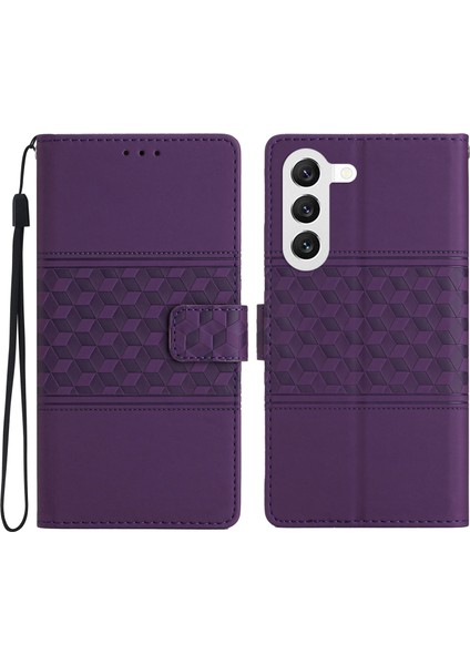 Samsung Galaxy S23 Için Cilt Dokunmatik Duygu Telefon Kapağı Retro Baskılı Pu Deri Deri Cep Telefon Kılıf Stand Strap-Murple ile (Yurt Dışından)
