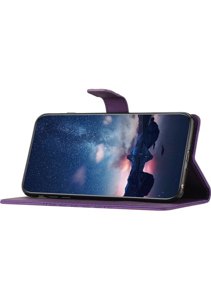 Samsung Galaxy S23 Için Cilt Dokunmatik Duygu Telefon Kapağı Retro Baskılı Pu Deri Deri Cep Telefon Kılıf Stand Strap-Murple ile (Yurt Dışından)