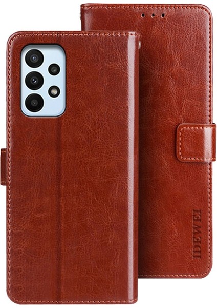 Samsung Galaxy A23 4G/A23 5g (Global Versiyon) Için Idewei (Global Versiyon) Anti-Çizim Pu Deri Flip Stant Cüzdan Kapağı Çılgın At Doku Telefon Koruyucu Case-Brown (Yurt Dışından)