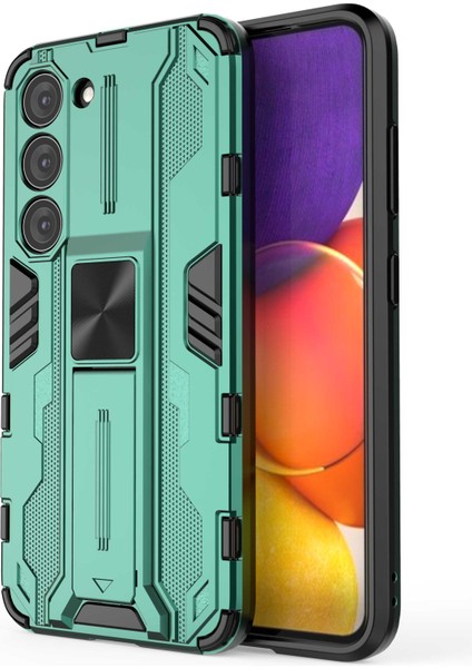 Samsung Galaxy S23 Için Şok Geçirmez Yumuşak Tpu Sabit Pc Geri Kılıf Gizli Kickstand Anti-Sracratch Telefon Kapak Yeşil (Yurt Dışından)