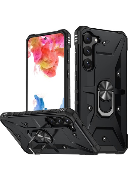 Samsung Galaxy S23 Için Kazık Kanıtı Yüzüğü Araba Montajı Kickstand Telefon Kılıfı Sabit Pc Yumuşak Tpu Hibrid Askeri Sınıf Şok Geçirmez Kapak Black (Yurt Dışından)