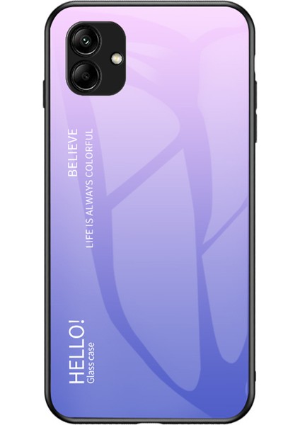 Samsung Galaxy A04 4g (164.4 x 76.3 x 9.1 Mm) Koruyucu Kasa Gradyan Renk Anti-Damla Telefon Kasası Temperlenmiş Cam Sert Pc Yumuşak Tpu Kapak-Striping Pembe Mor (Yurt Dışından)