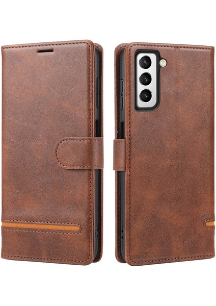 Samsung Galaxy S23+, Manyetik Kapanış Tokalı Pu Deri Cep Telefonu Kahverengi Için Anti-Fall Anti Anti Tone Cover Cüzdan Standı (Yurt Dışından)