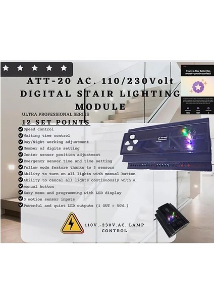 Att-20 220 Volt LED Kontrol Modülü 8 Çıkışlı Modül 2 Adet Pır Sensör