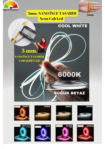 3mm. Nano Ince Cob Şerit LED - 3000K
