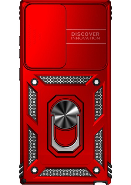 Samsung Galaxy S23 Ultra Için Geri Kılıf, Slayt Kamera Koruyucu Tasarım Anti-Drop Pc+Tpu Koruyucu Telefon Kapağı Metal Ring Kickstand-Red ile (Yurt Dışından)