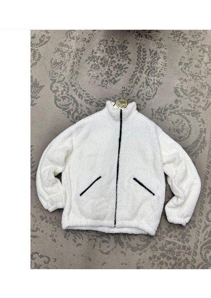Unisex Beyaz Oversize Peluş Ceket