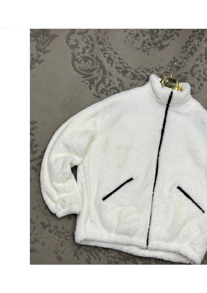 Unisex Beyaz Oversize Peluş Ceket
