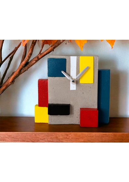Mondrian Temalı Kübik Beton Masa Saati modelleri