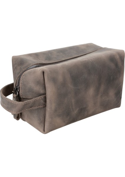 Eve Deri Makyaj Çantası, Large Ölçü, Antik Koyu Kahve