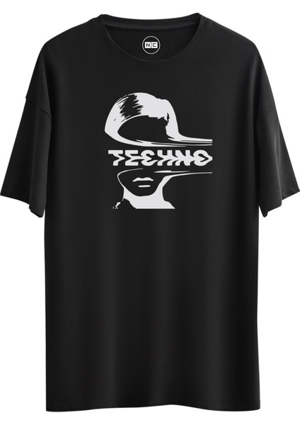 Techno Face Tasarım Dijital Baskılı Regular Relax T-Shirt