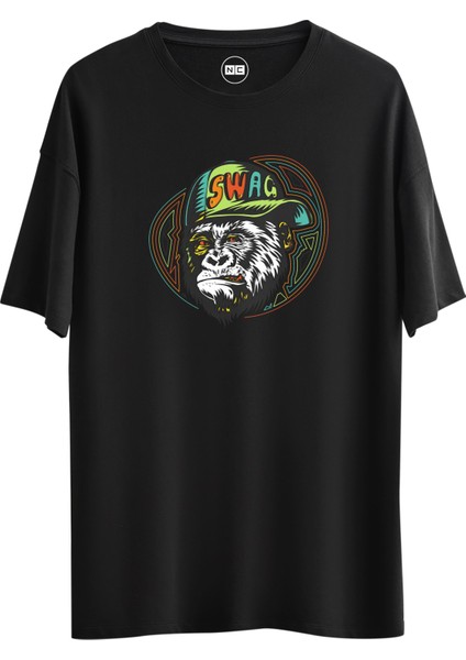 Monkey Swag Tasarım Dijital Baskılı Regular Relax T-Shirt