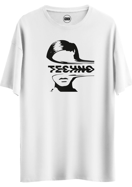 Techno Face Tasarım Dijital Baskılı Regular Relax T-Shirt