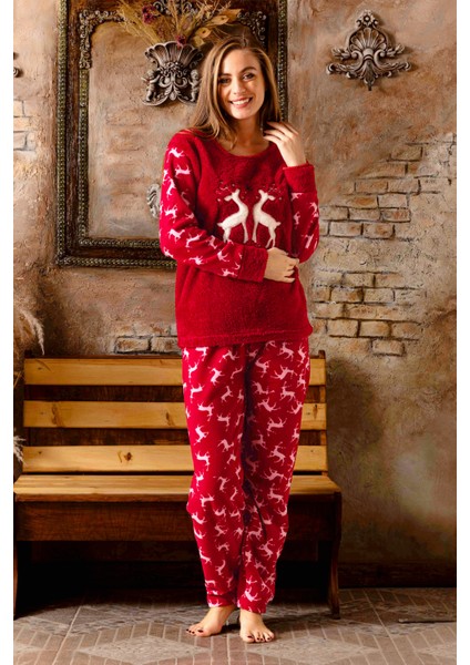 Kışlık Kadın Polar Pijama Takımı - Yılbaşı Pijaması