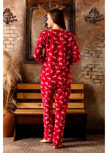 Kışlık Kadın Polar Pijama Takımı - Yılbaşı Pijaması