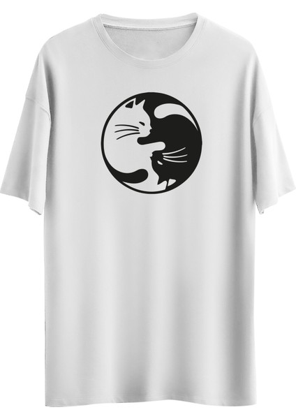 Ying Yang Cat Tasarım Dijital Baskılı Regular Relax T-Shirt