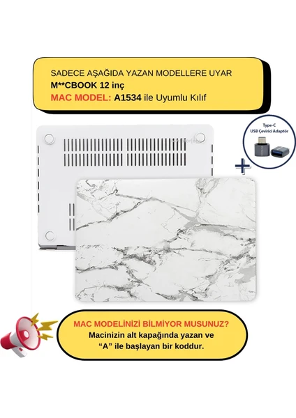 Macbook Kılıf 12 inç A1534 ile Uyumlu Mermer