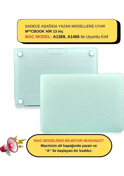 MacBook Air Kılıfı Macbook Air 13inç Mat (Eski USB'li Model 2010-2017) A1369 A1466 ile Uyumlu