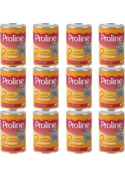 Proline Tavuklu Sos Içinde Et Parçacıklı Yetişkin Kedi Konserve x 12 Adet