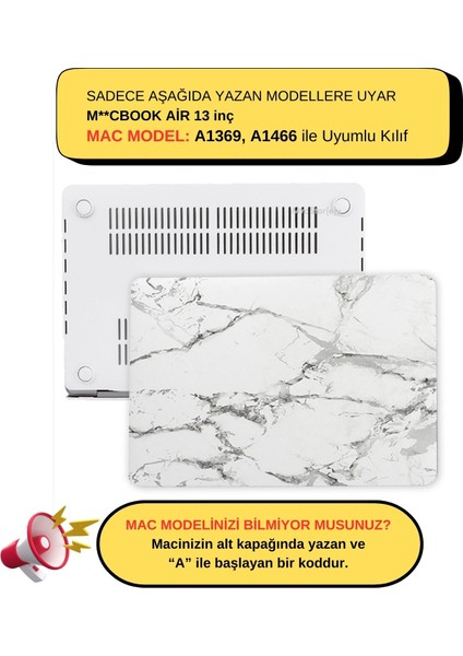 Macbook Air Kılıf 13 inç Mermer (Eski USB'li Model 2010-2017) A1369 A1466 ile Uyumlu