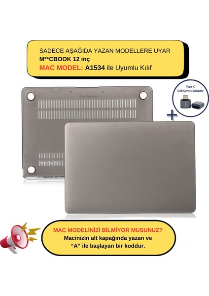 Macbook Kılıf 12 inç A1534 ile Uyumlu Mat